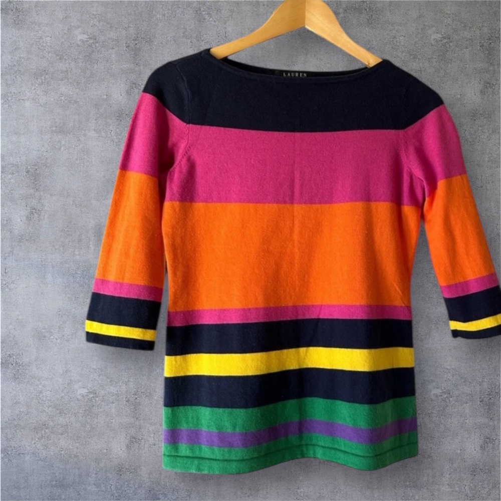 Lauren Ralph Lauren Striped Boatneck Top 3/4 Sleeves